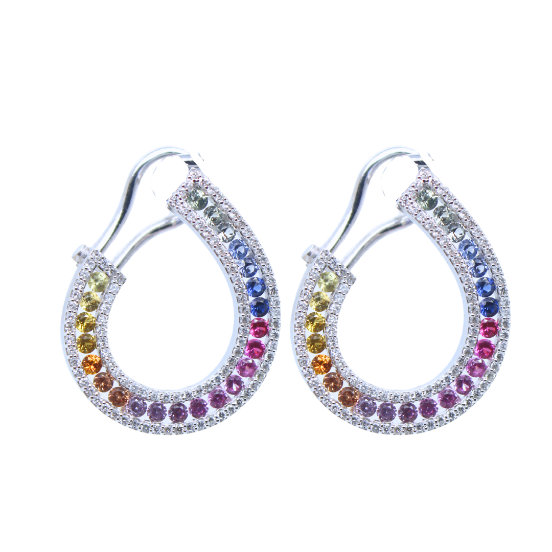 14k White Gold Rainbow Hoop Earrings