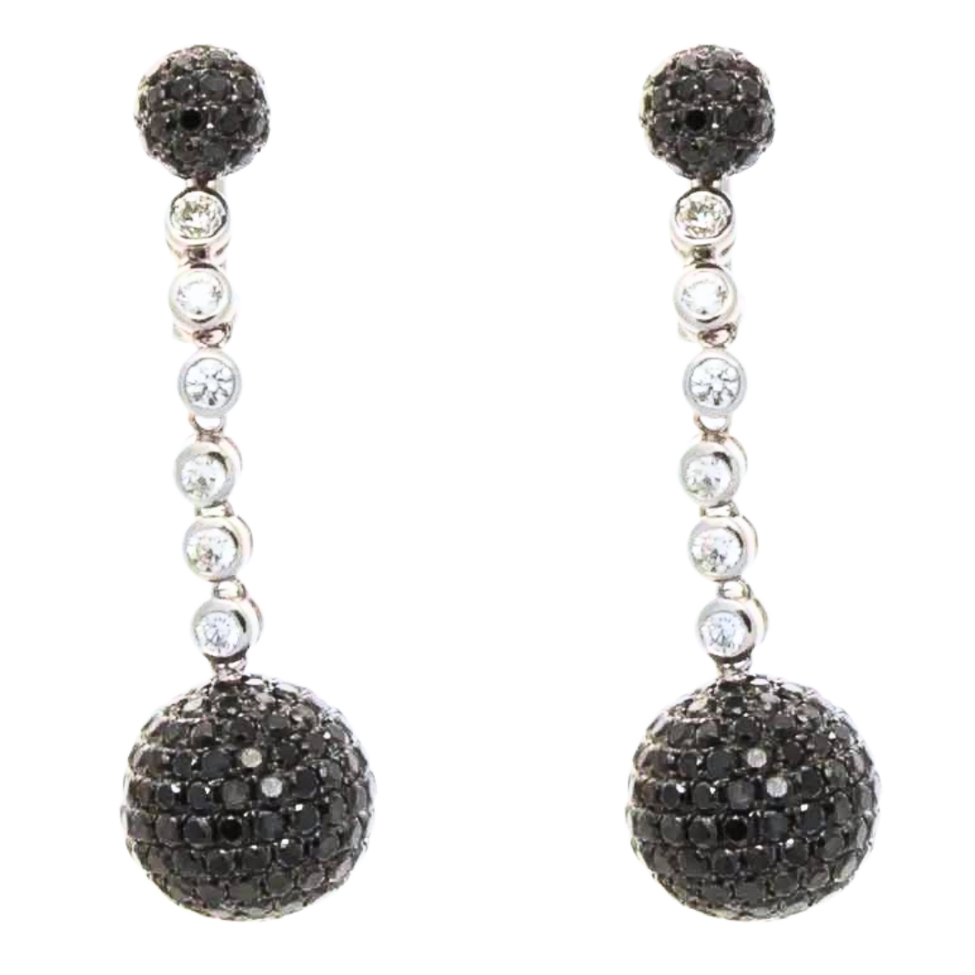 18K White Gold, Black & White Diamond Drop Earrings 7.10 Cts.