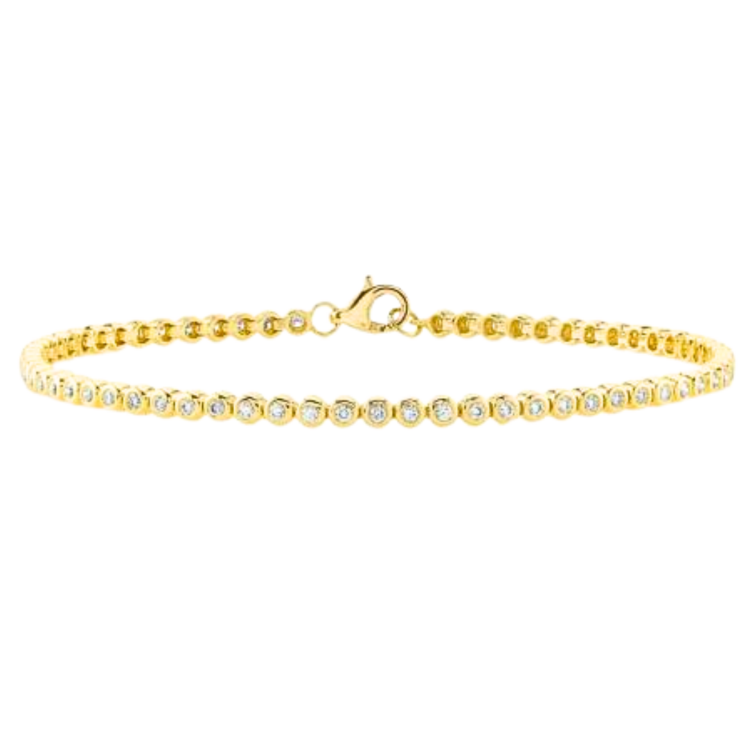 14K Yellow Gold Diamond Bezel Set Tennis Bracelet 1.75-1.95 Carats