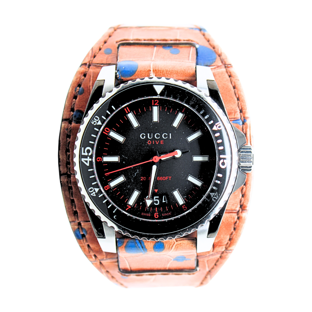 Gucci Dive Watch with After Market Leather Strap 40mm