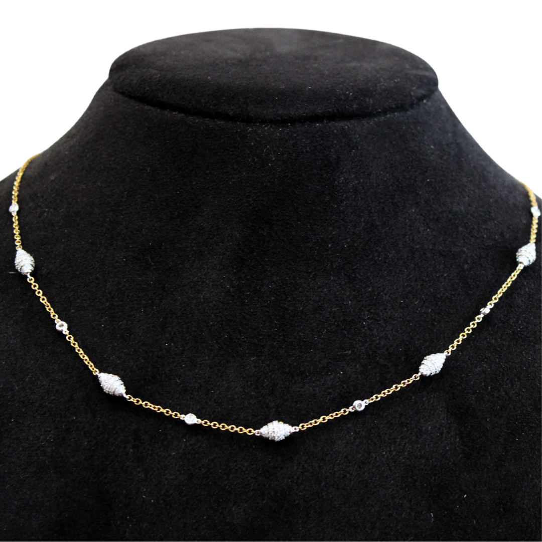 18K Yellow and White Gold Diamond Bead By The Yard Necklace 1.44 Carats