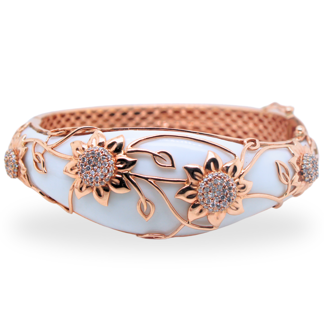 14KRG White Onyx & Diamond Bangle 2.00Cts