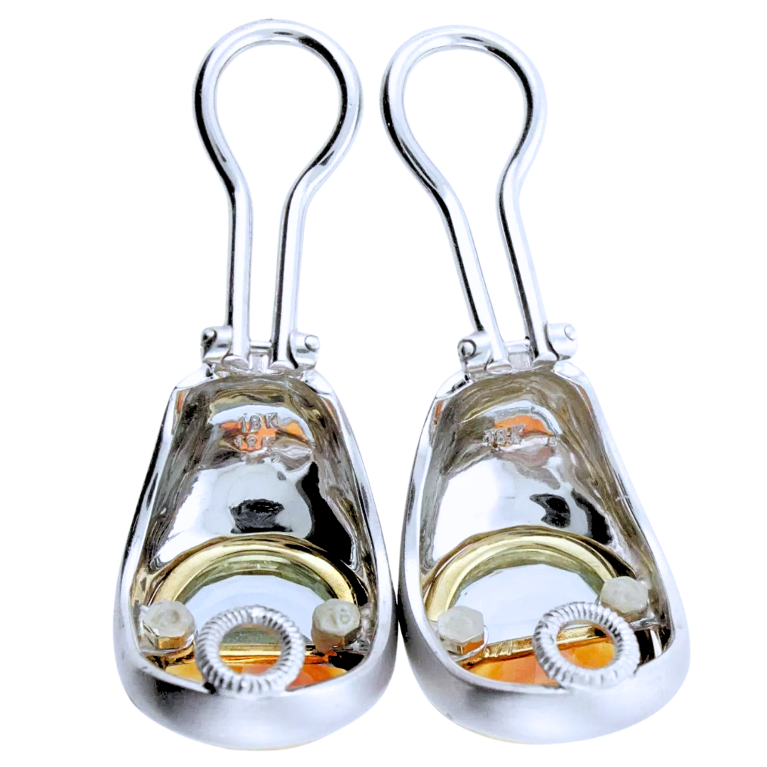 Estate Aquamarine Garnet 18k White/Yellow Gold Clip Earrings