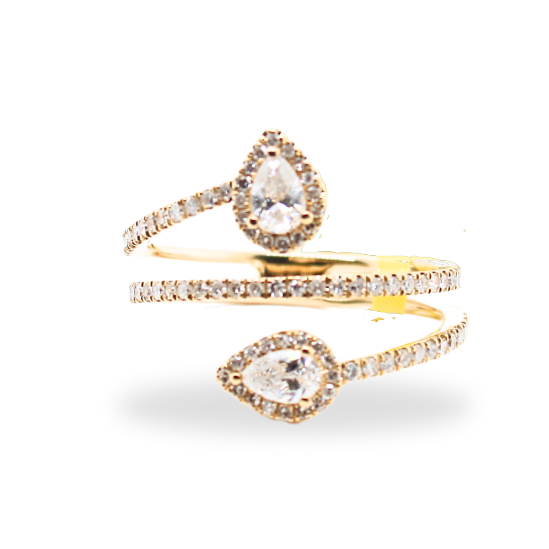 14k Yellow Gold 2 Pear Diamond Ring 0.78Cts