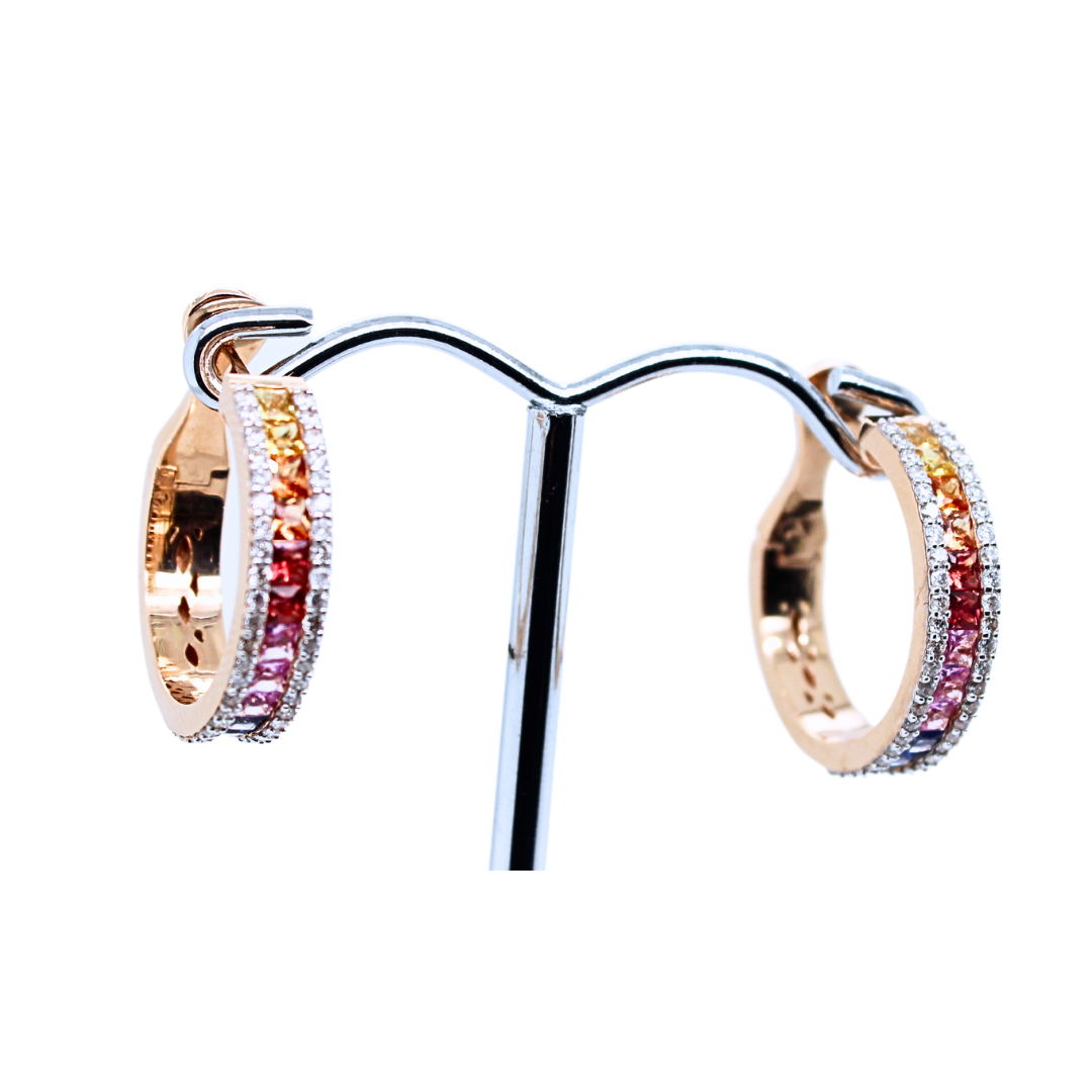14k Rose Gold Small Rainbow Hoop Earrings