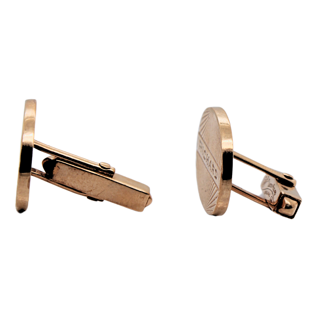 Beautiful Authentic Lucien Piccard Oval 14K Yellow Gold Custom name Cufflinks 9.85g