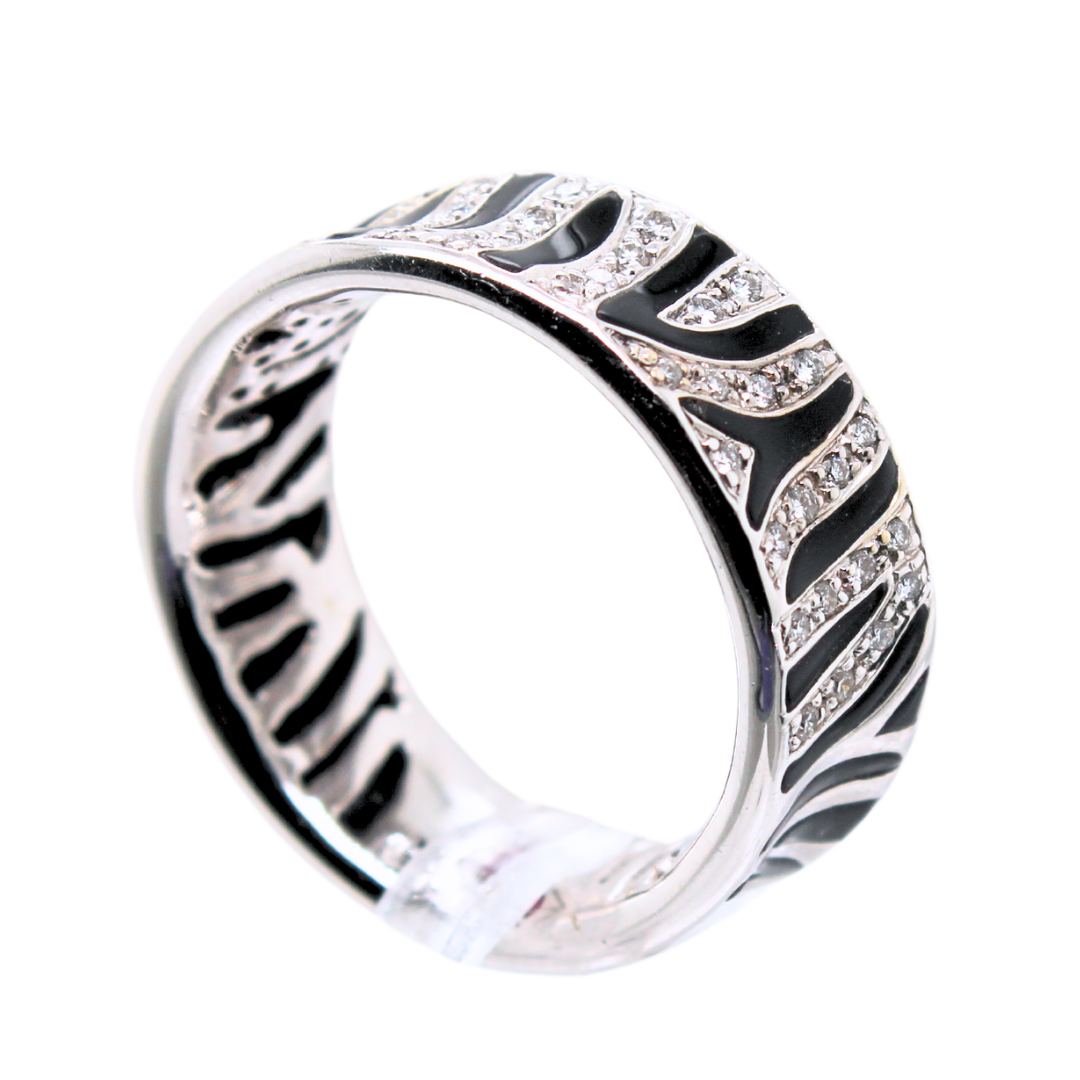 Roberto Coin 18K White Gold, Diamonds & Black Onyx Zebra Ring