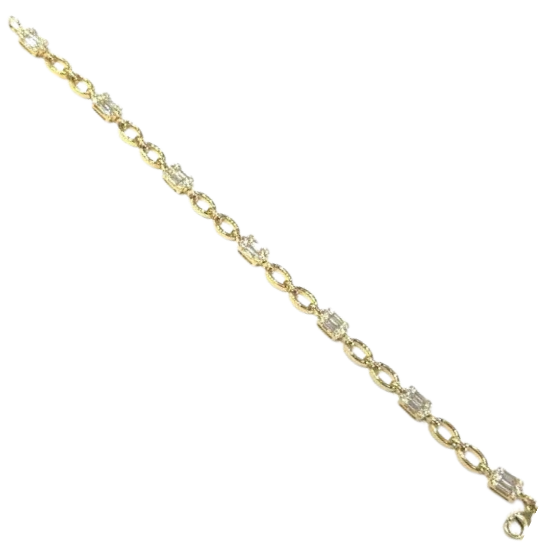 18k Yellow Gold Baguette & Round Diamond Bracelet 1.91 Carats