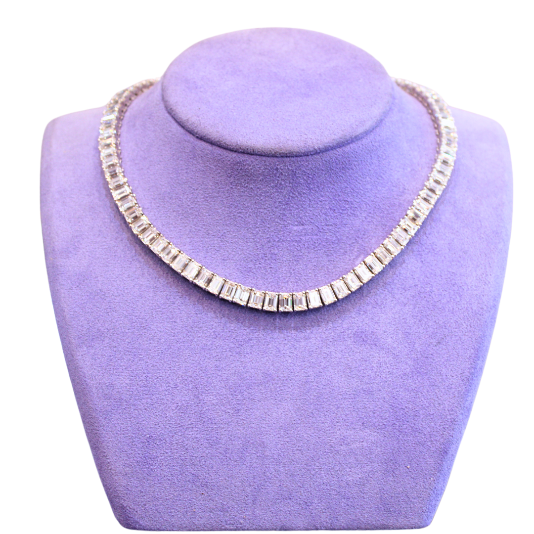18k White Gold EMERALD CUT 59.28 CTS NECKLACE