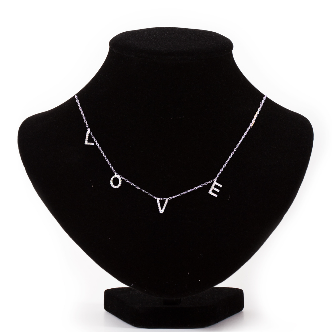 14k White Gold LOVE Necklace