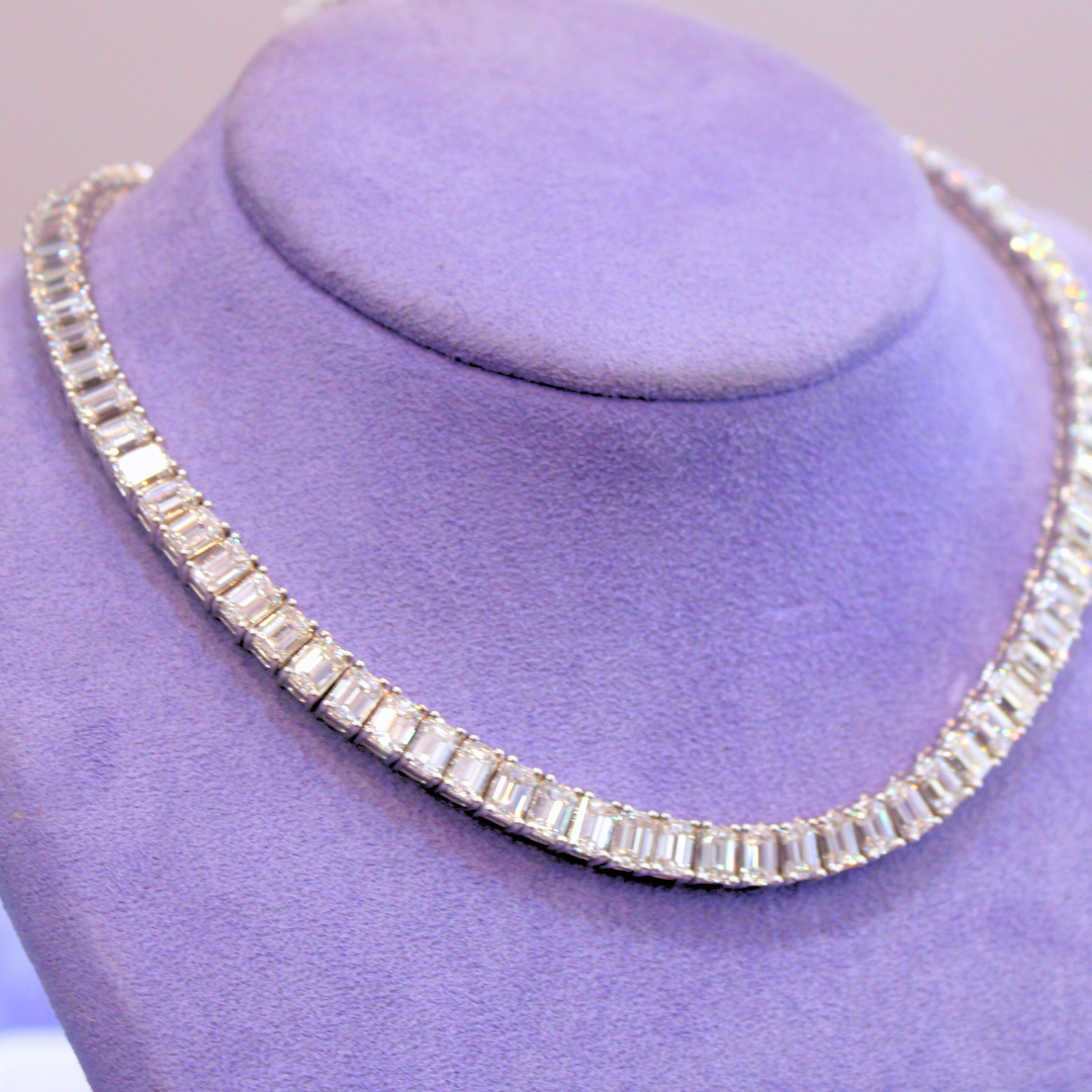 18k White Gold EMERALD CUT 59.28 CTS NECKLACE