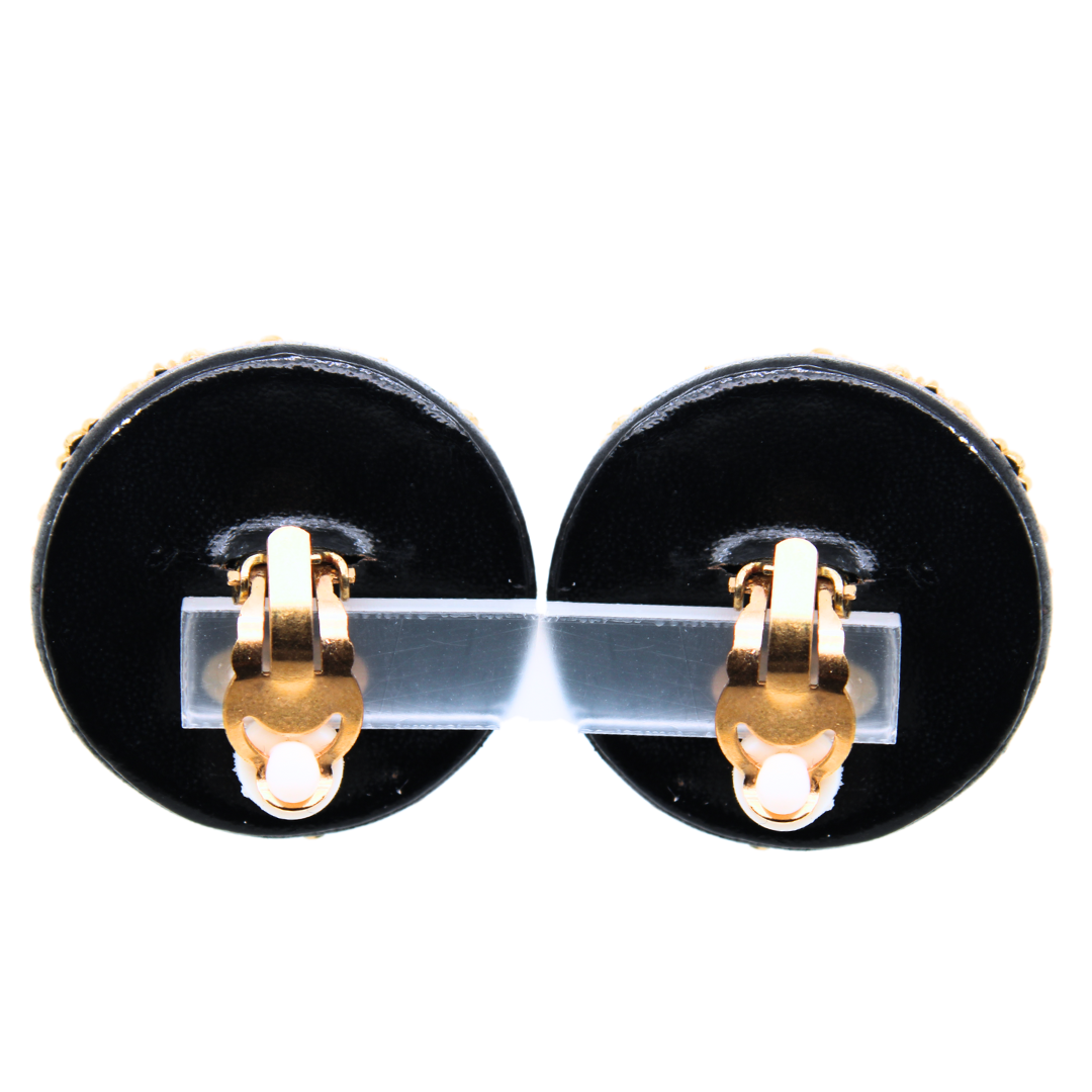 Authentic Vintage Chanel Moby Pearl Round Clip-On Leather Earrings