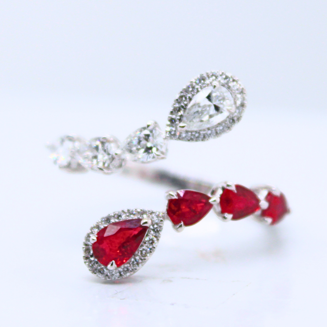 18K White Gold Diamond & Ruby Open Wrap Ring 1.41 Carats