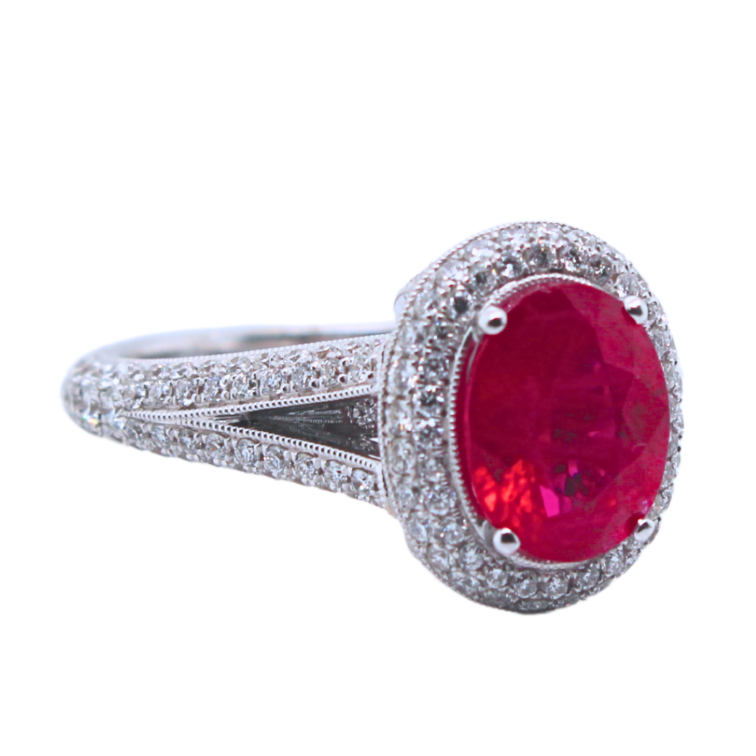 18K White Gold Burma Ruby and Diamond Ring 3.39CTW with GIA