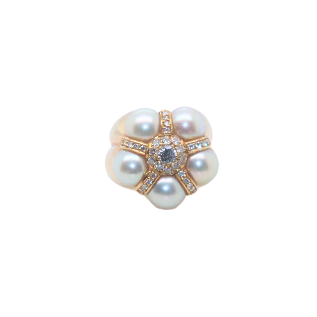 18K Yellow Gold Five Cultured Pearls