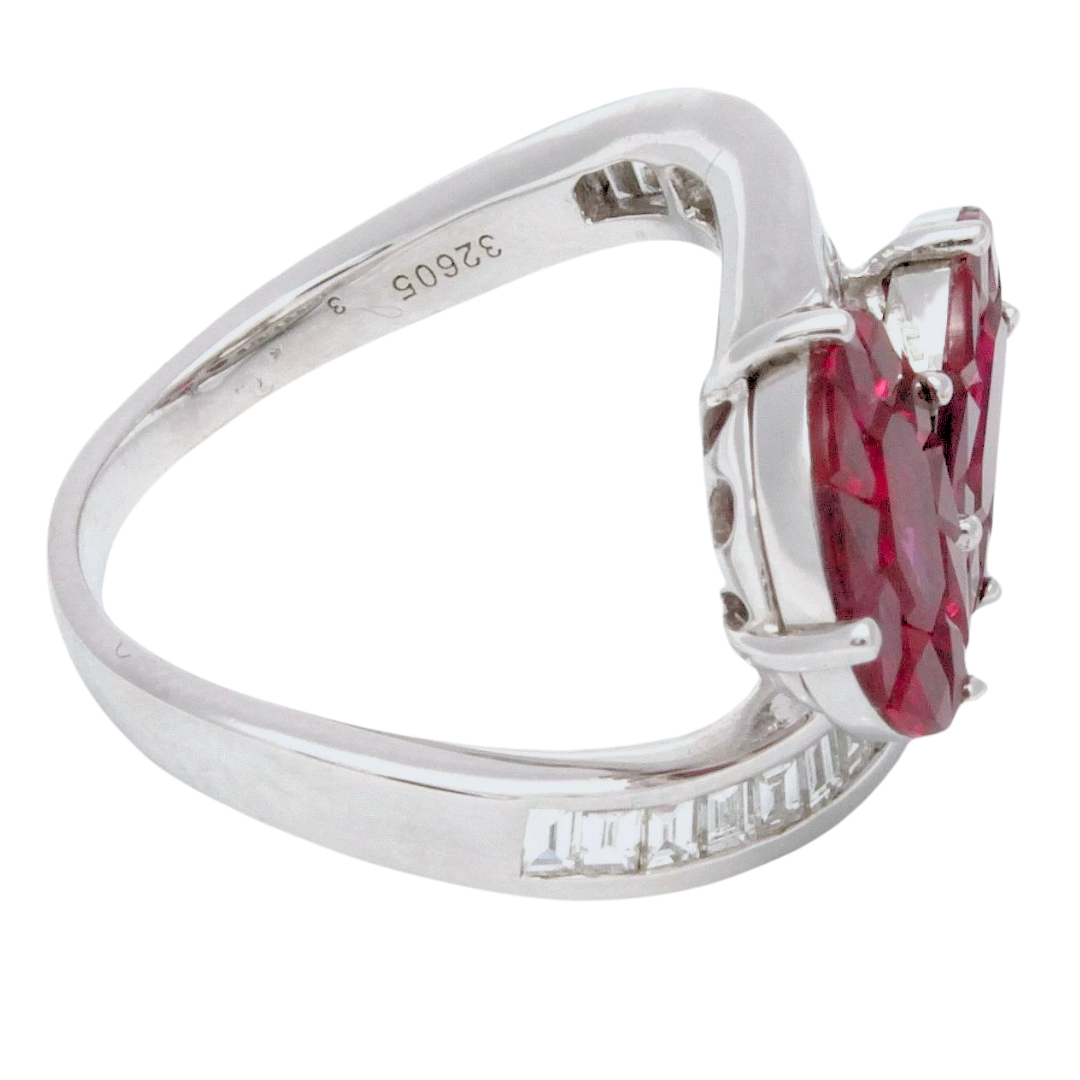 4.54 ctw. Diamonds Red Rubies 18k White Gold Ring Size 7 5.8 gram