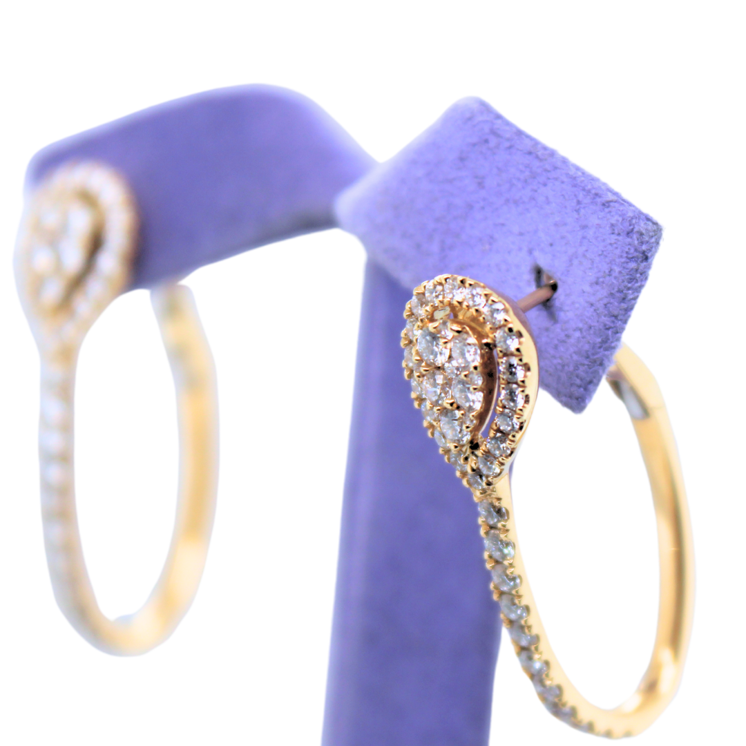 18k Yellow Gold & Diamond Hoop Earrings 1.34Cts