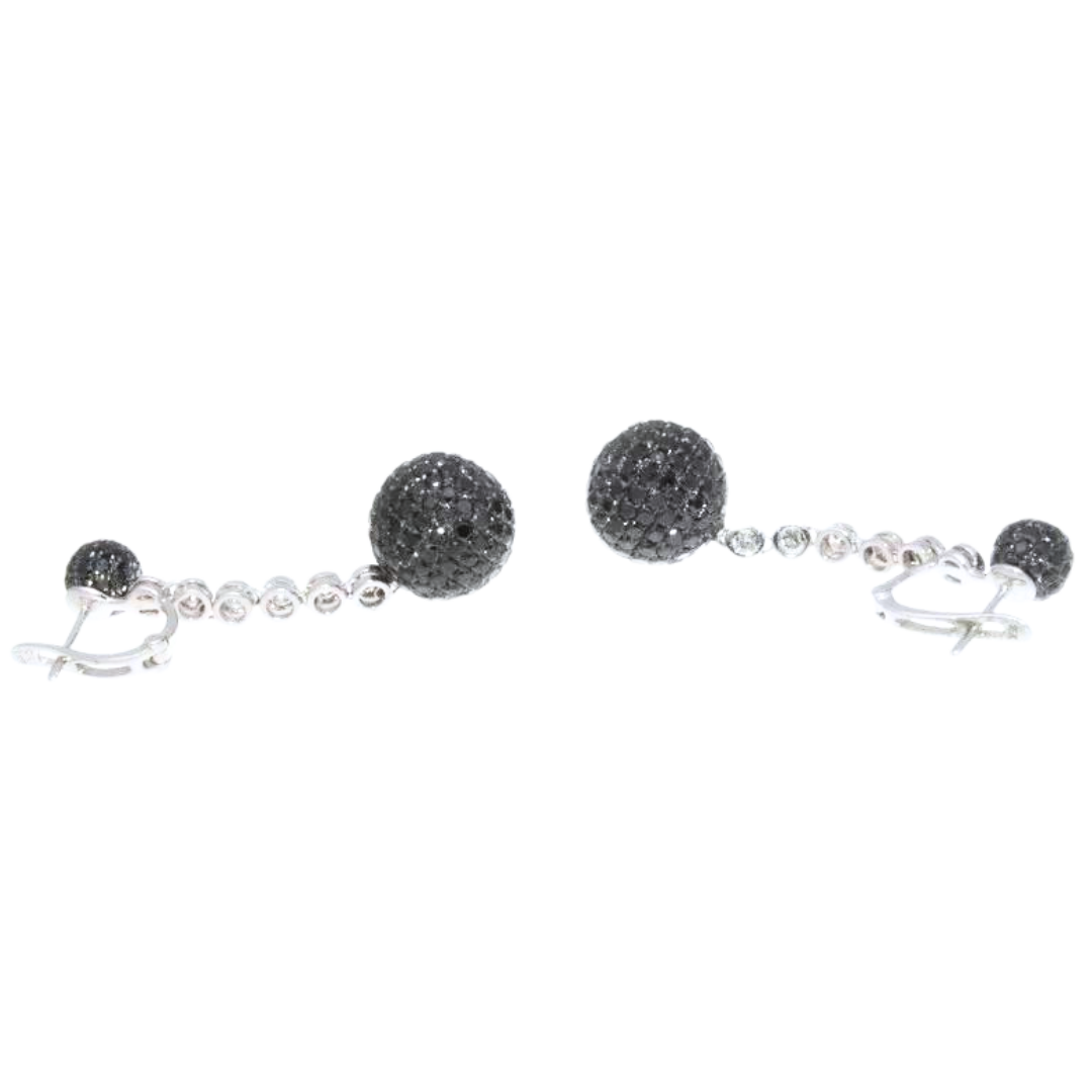 18K White Gold, Black & White Diamond Drop Earrings 7.10 Cts.