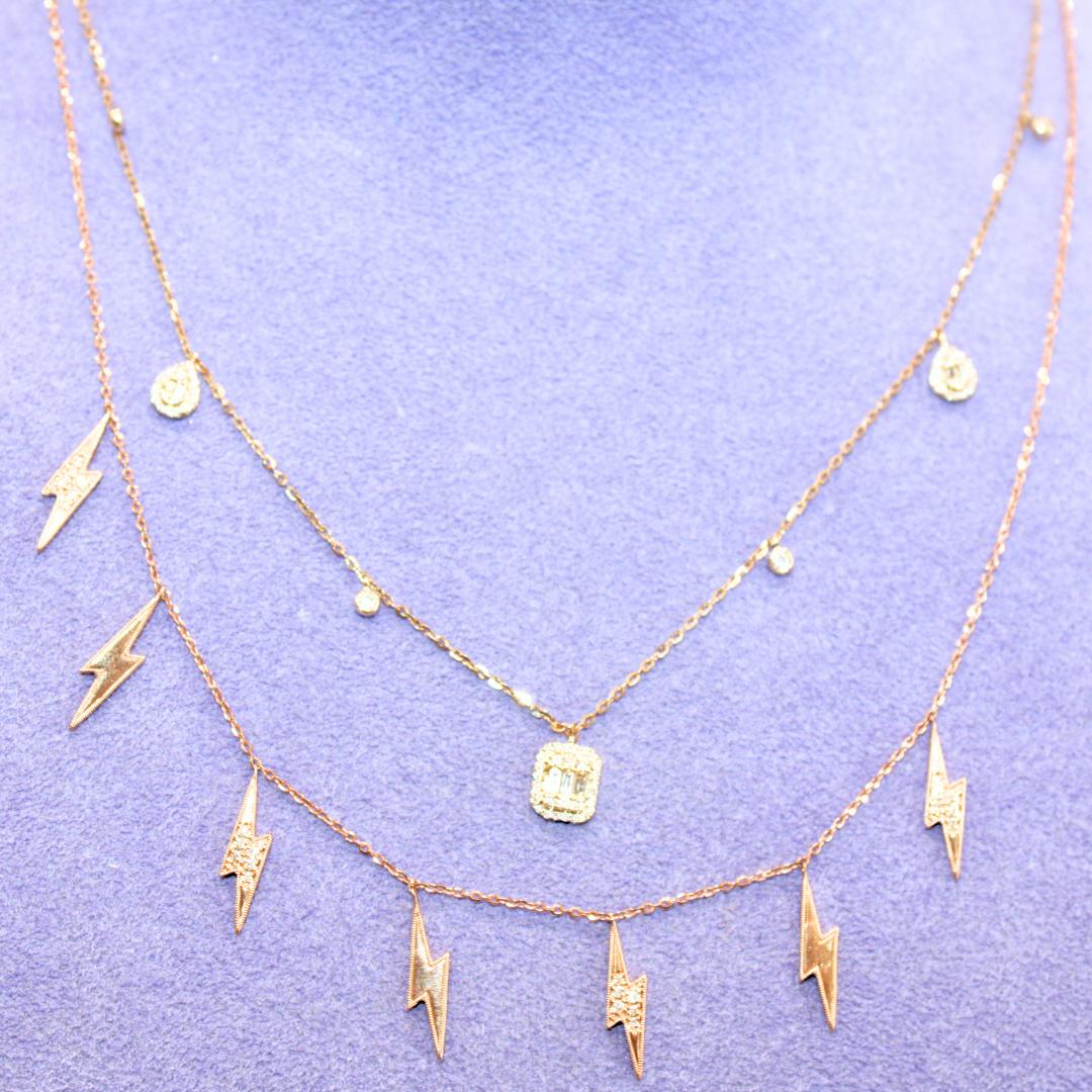 18k Rose Gold Lightning Bolts Accent Necklace 0.11CTW