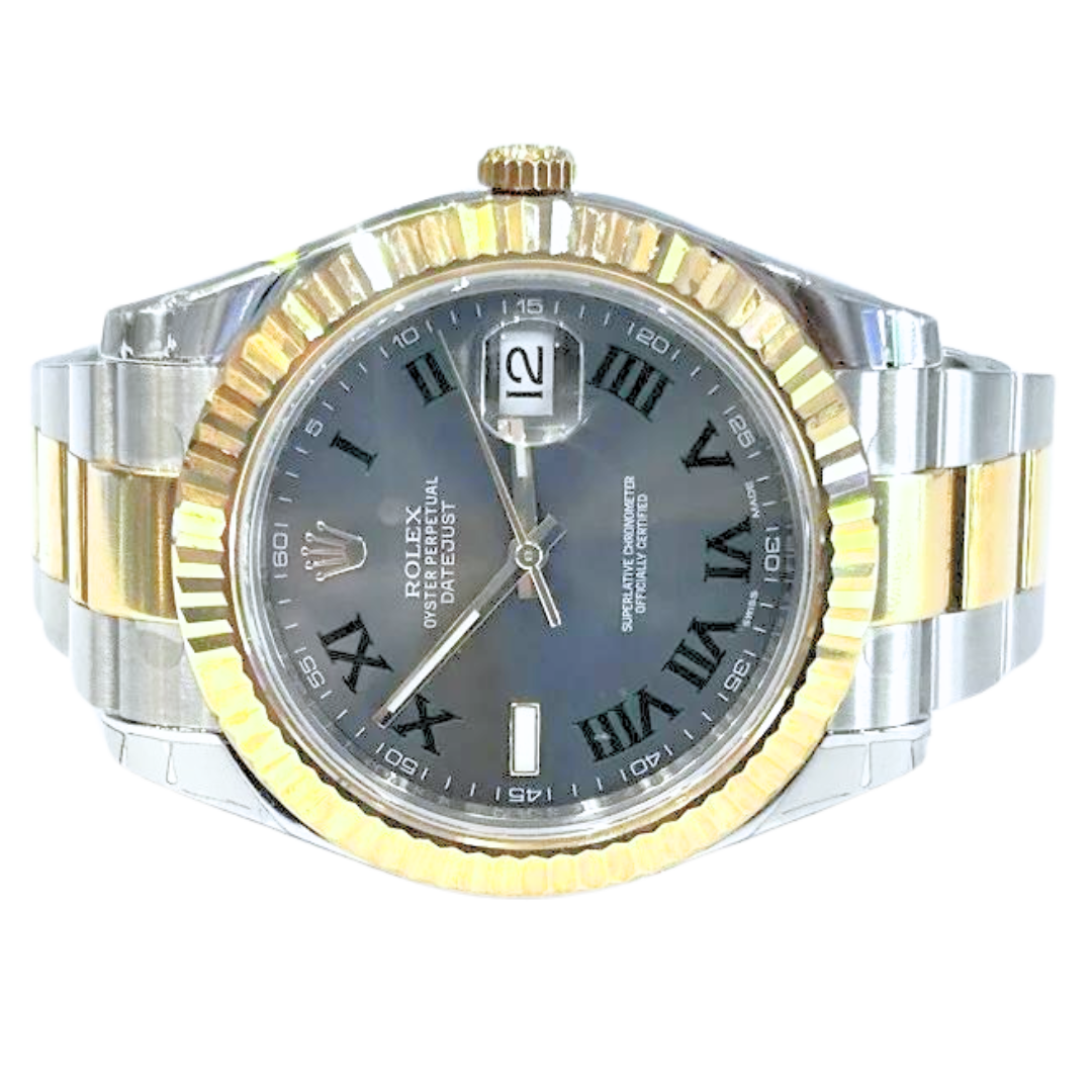 Rolex 18K Yellowgold/Stainless Steel Date-Just II 116333 Wimbledon With Card