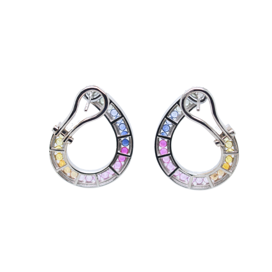 14k White Gold Rainbow Hoop Earrings