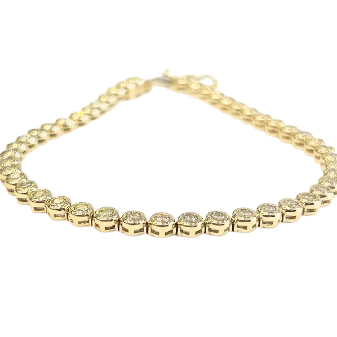 14K Yellow Gold Diamond Bezel Set Tennis Bracelet 1.75-1.95 Carats