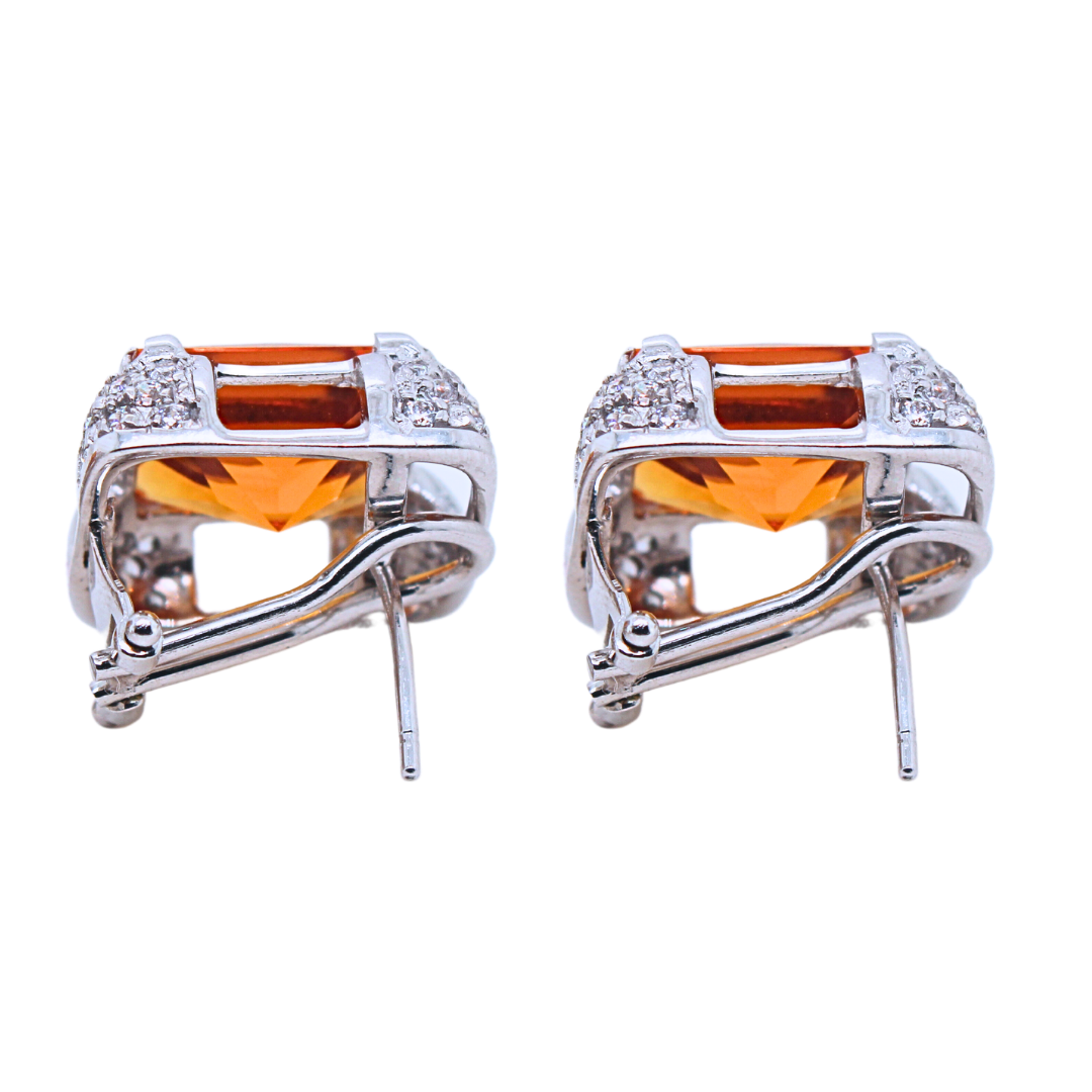 18k White Gold Citrine Diamond Earrings