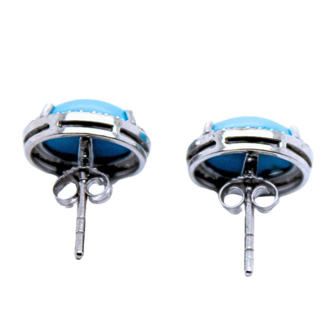 14K WHITE GOLD TURQUOISE AND DIAMOND EARRINGS 0.24CTS