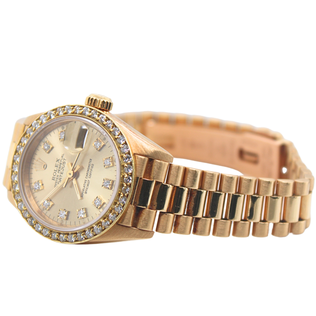 18k Yellow Gold Rolex Oyster Perpetual- DateJust Ladies watch 26mm with after market dial and diamond