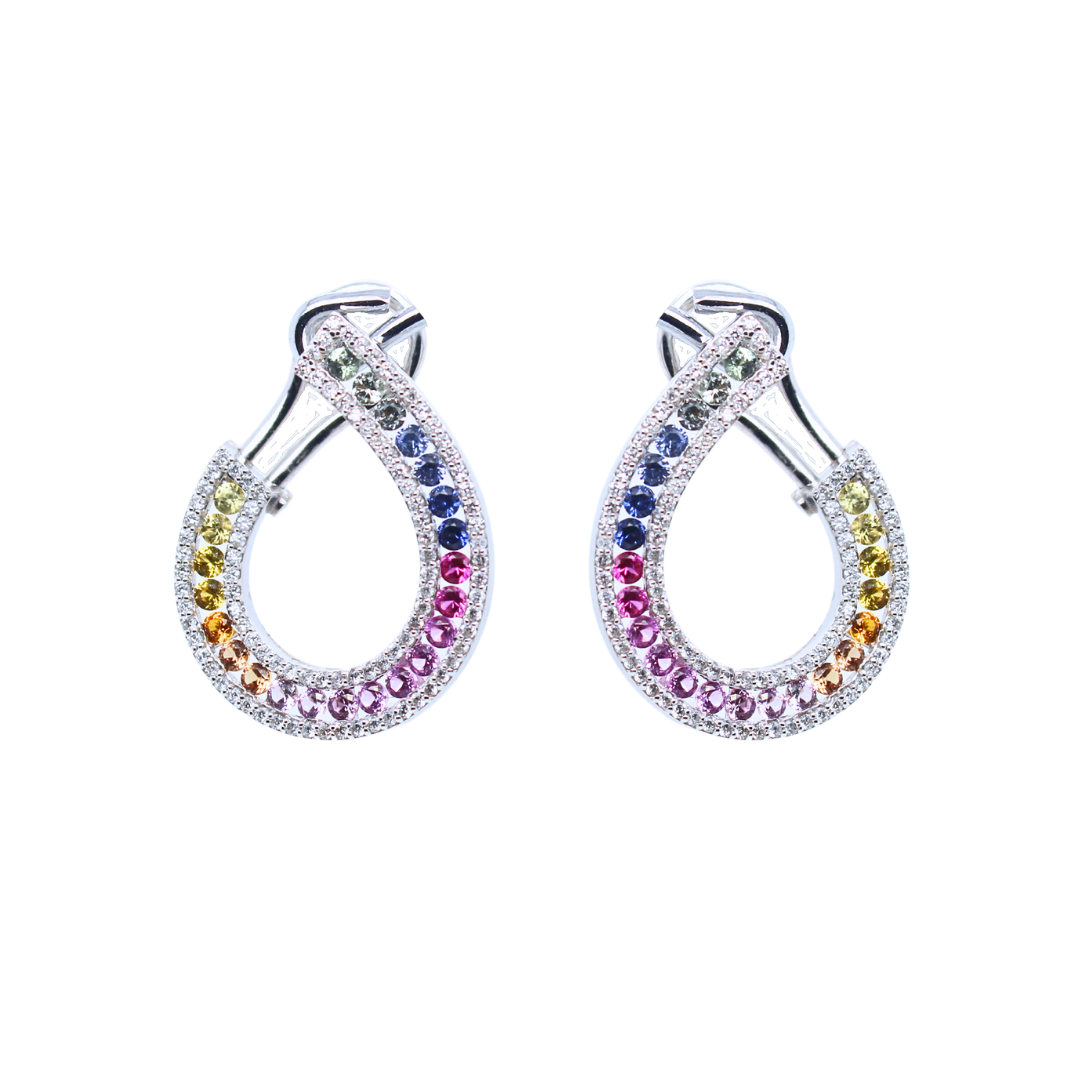 14k White Gold Rainbow Hoop Earrings