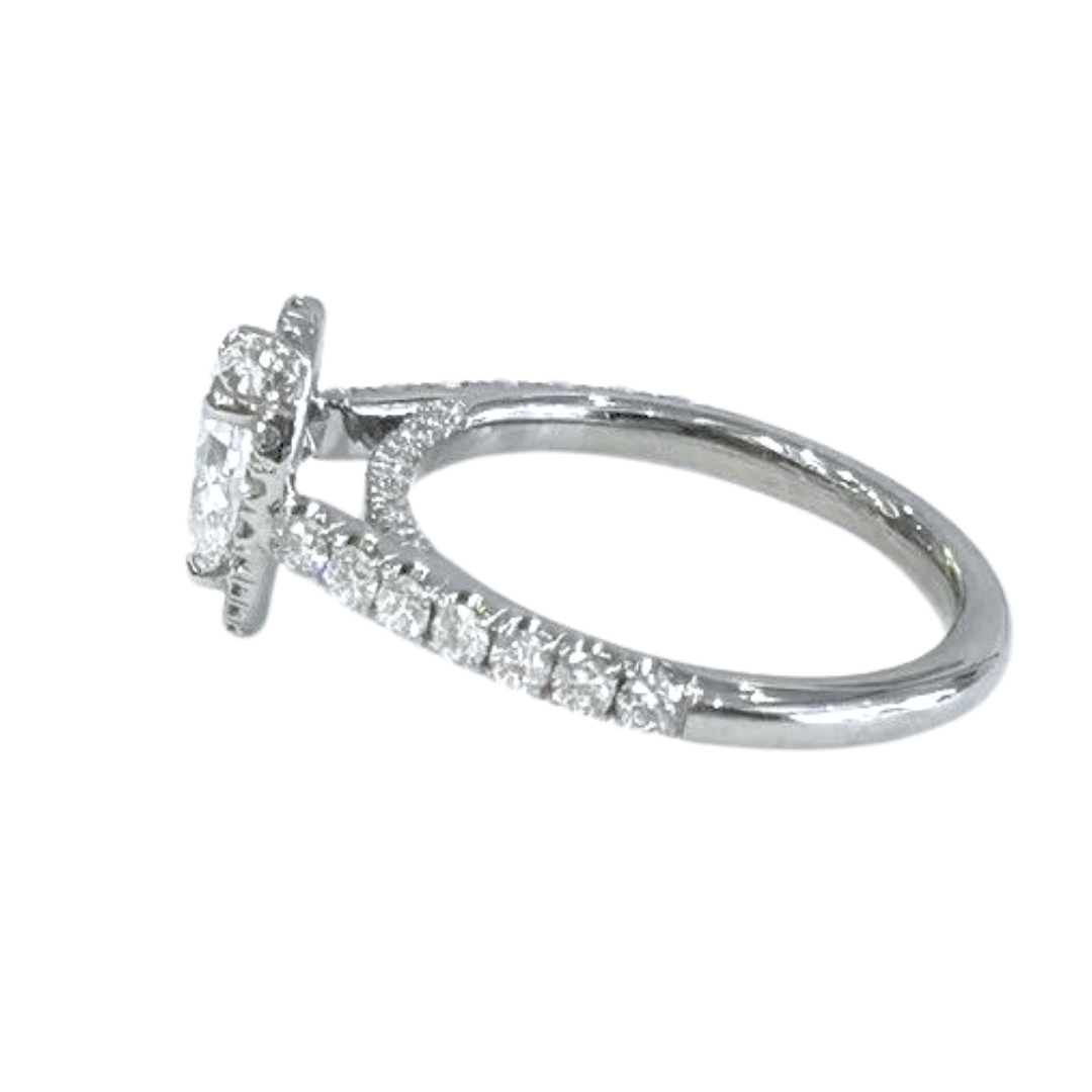 18K White Gold Pear Shape Halo Diamond Engagement Ring W/GIA 1.61 CTW