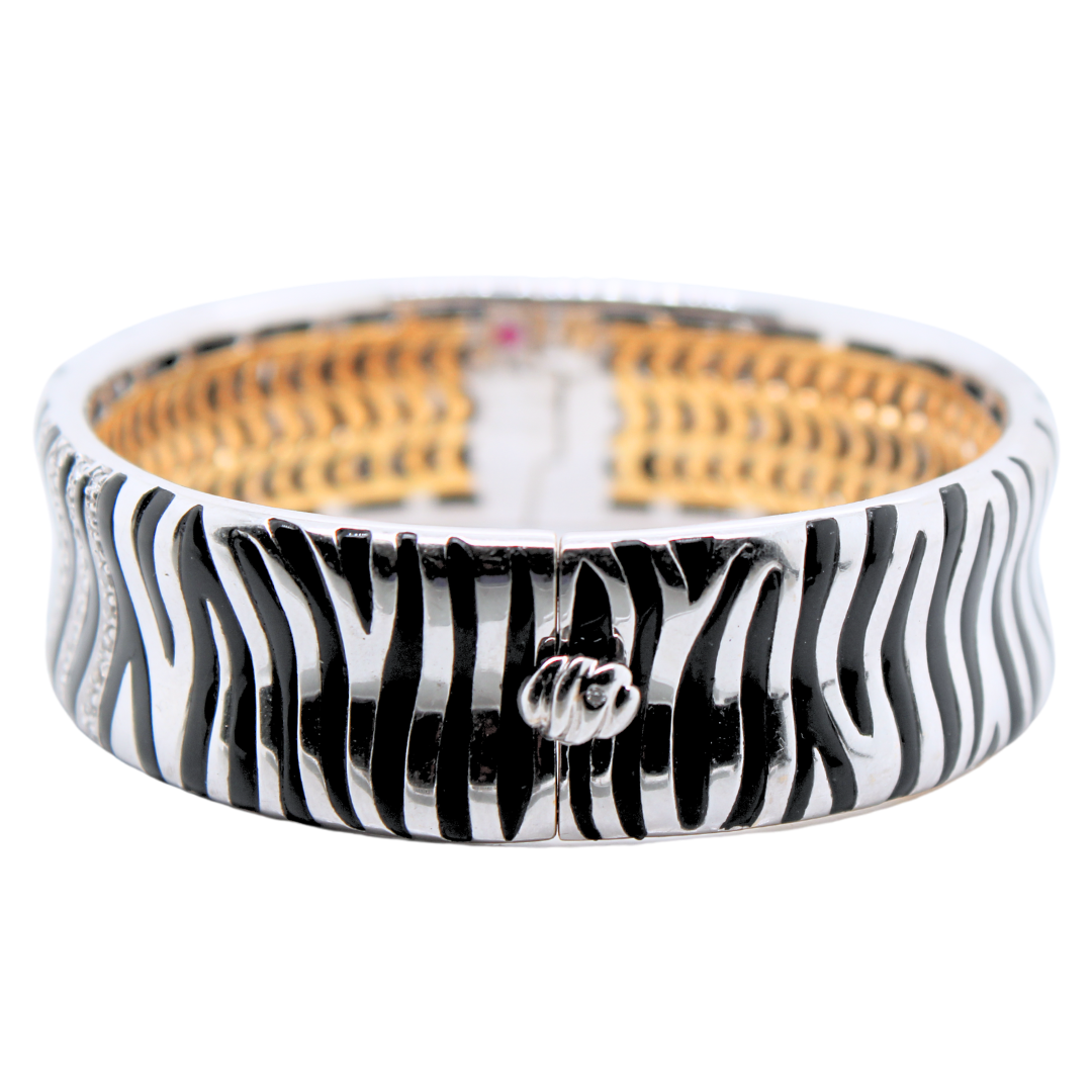 Roberto Coin 18K Two Tone Diamond and Onyx Zebra Stripe Bangle