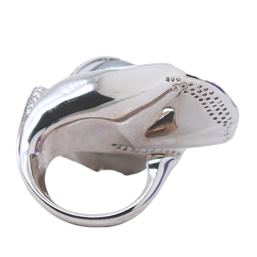 18K White Gold Tahitian Pearl and Diamond Ring 2CTW