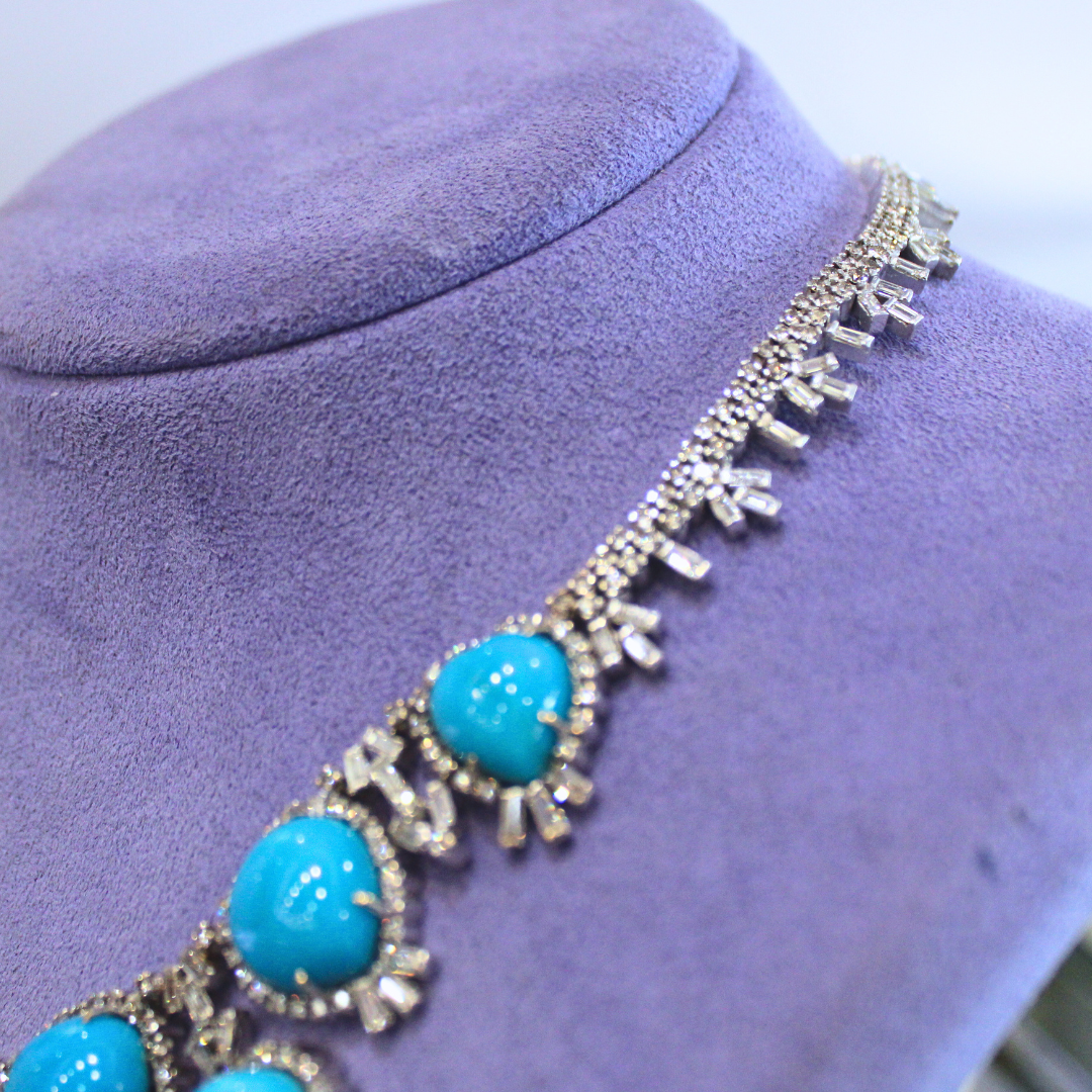 18k White Gold Turquoise and Diamond Necklace 22.6CTW