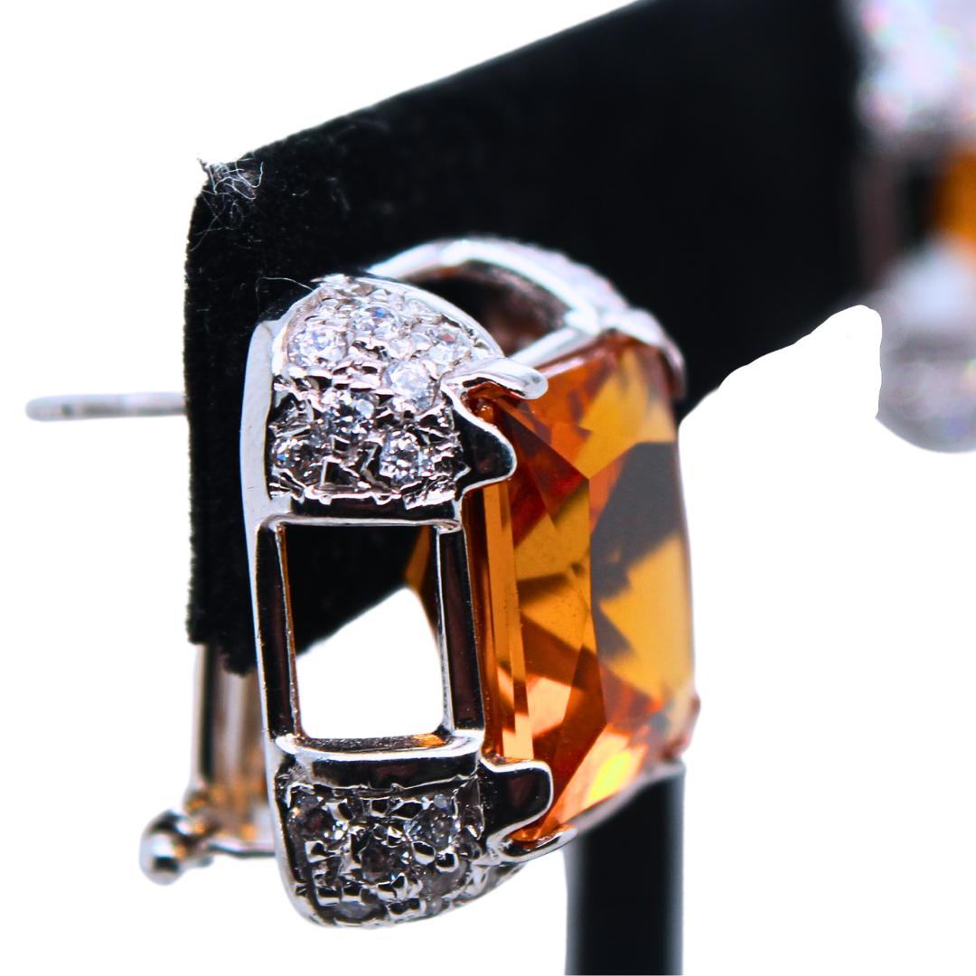 18k White Gold Citrine Diamond Earrings