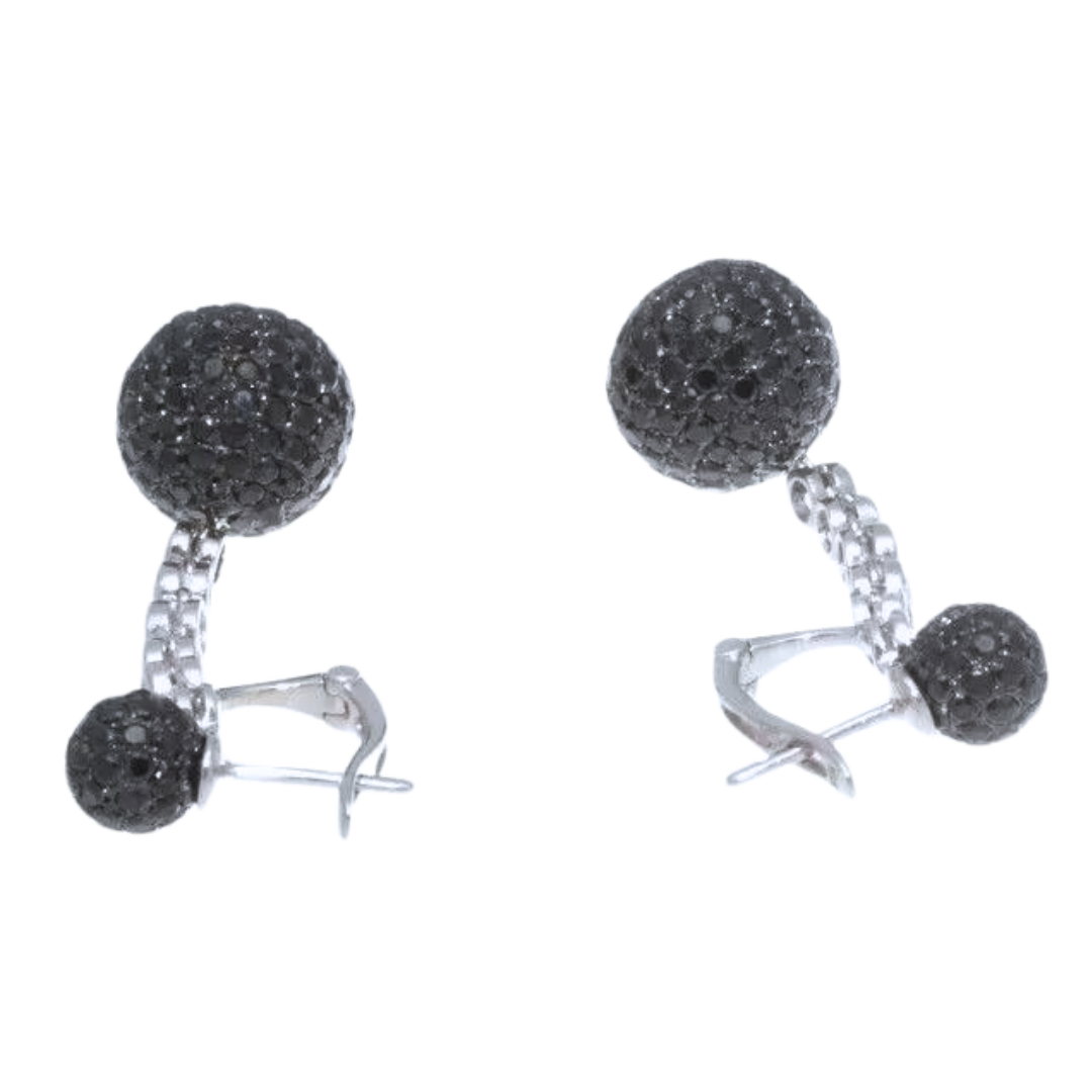 18K White Gold, Black & White Diamond Drop Earrings 7.10 Cts.