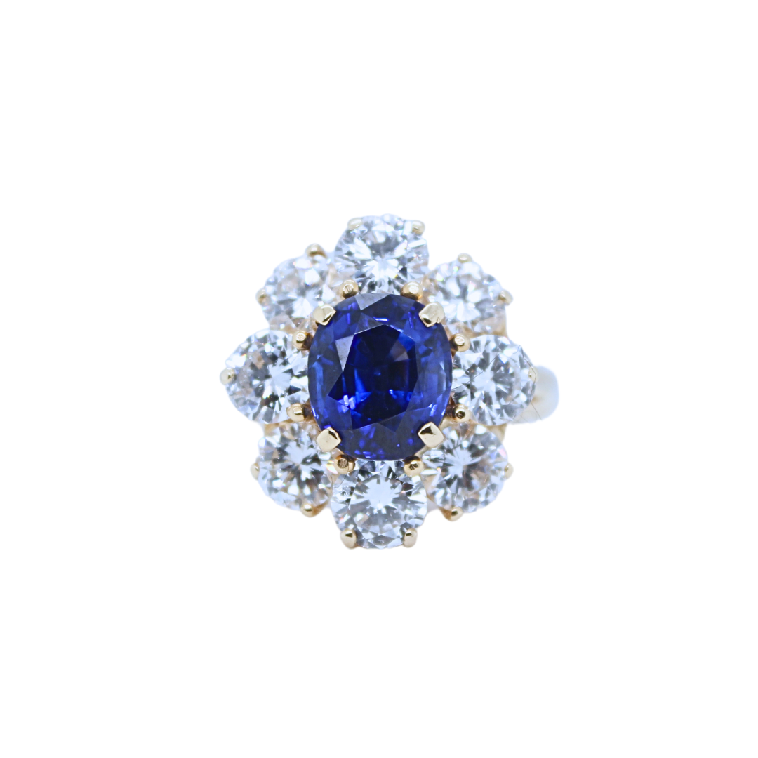 14k Yellow Gold Sapphire and Diamond Flower Ring