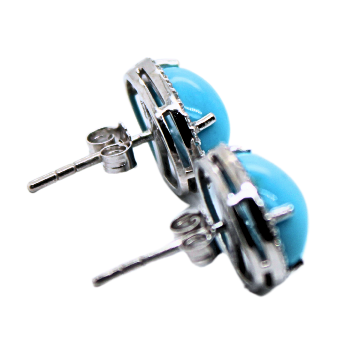 14K WHITE GOLD TURQUOISE AND DIAMOND EARRINGS 0.24CTS