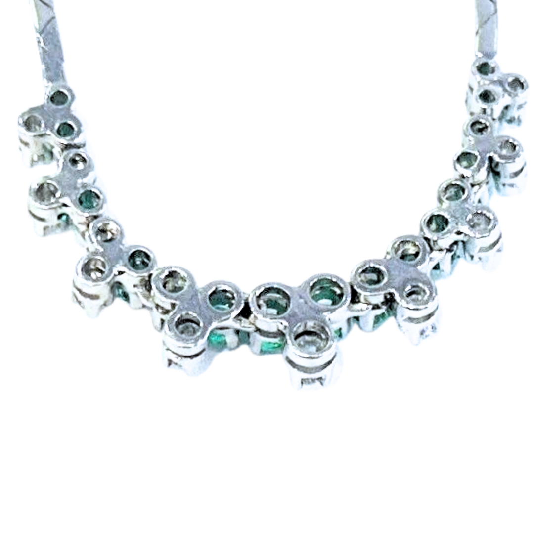 14KWG Emerald & Diamond Bar Necklace