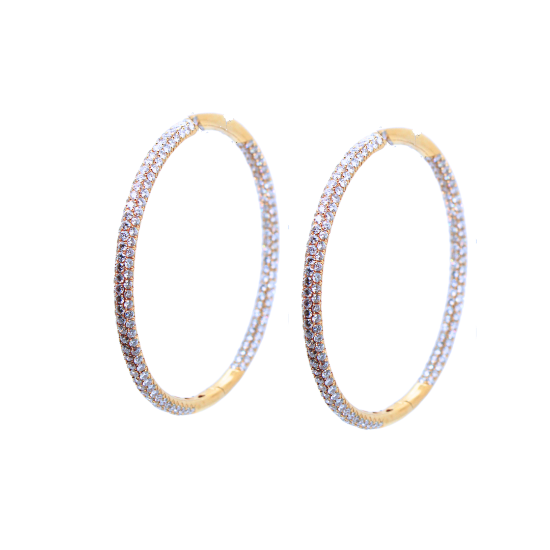 18K Yellow Gold Hoop Earrings with Diamonds