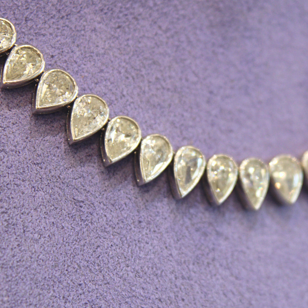 Platinum Pear Shape Diamond Tennis Necklace 20.34Cts