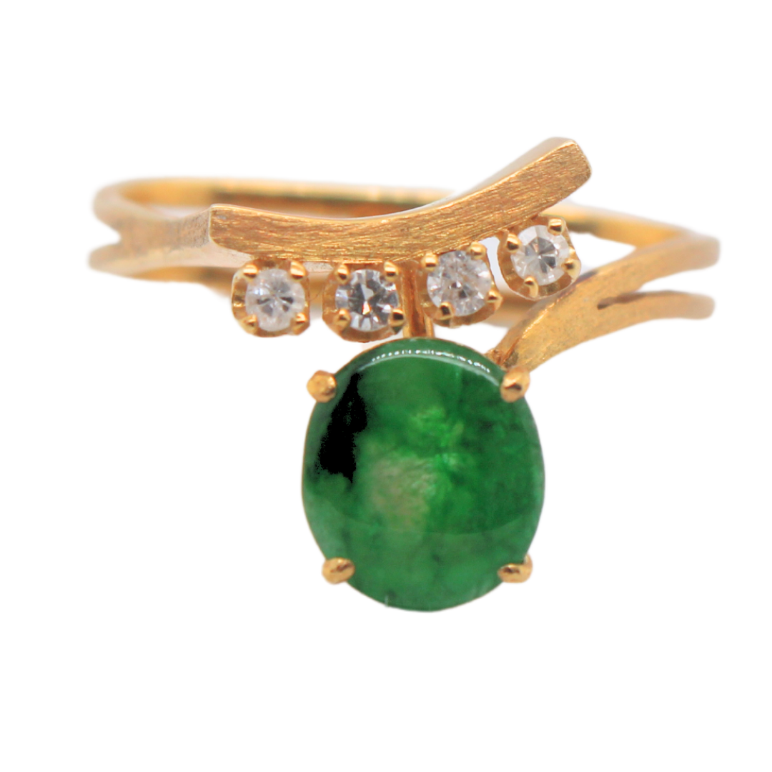 14K YELLOW GOLD JADE AND DIAMOND 3.24G
