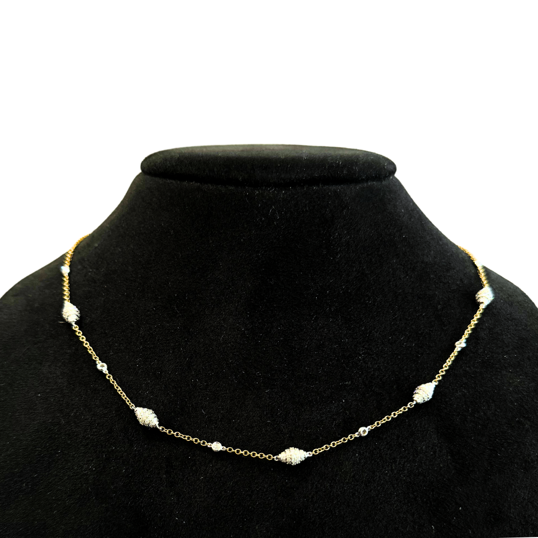 18K Yellow and White Gold Diamond Bead By The Yard Necklace 1.44 Carats