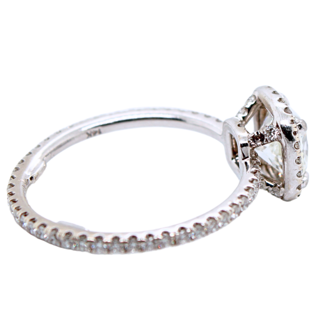 14k White Gold Cushion and Diamond Engagement Ring 1.71CTW with GIA