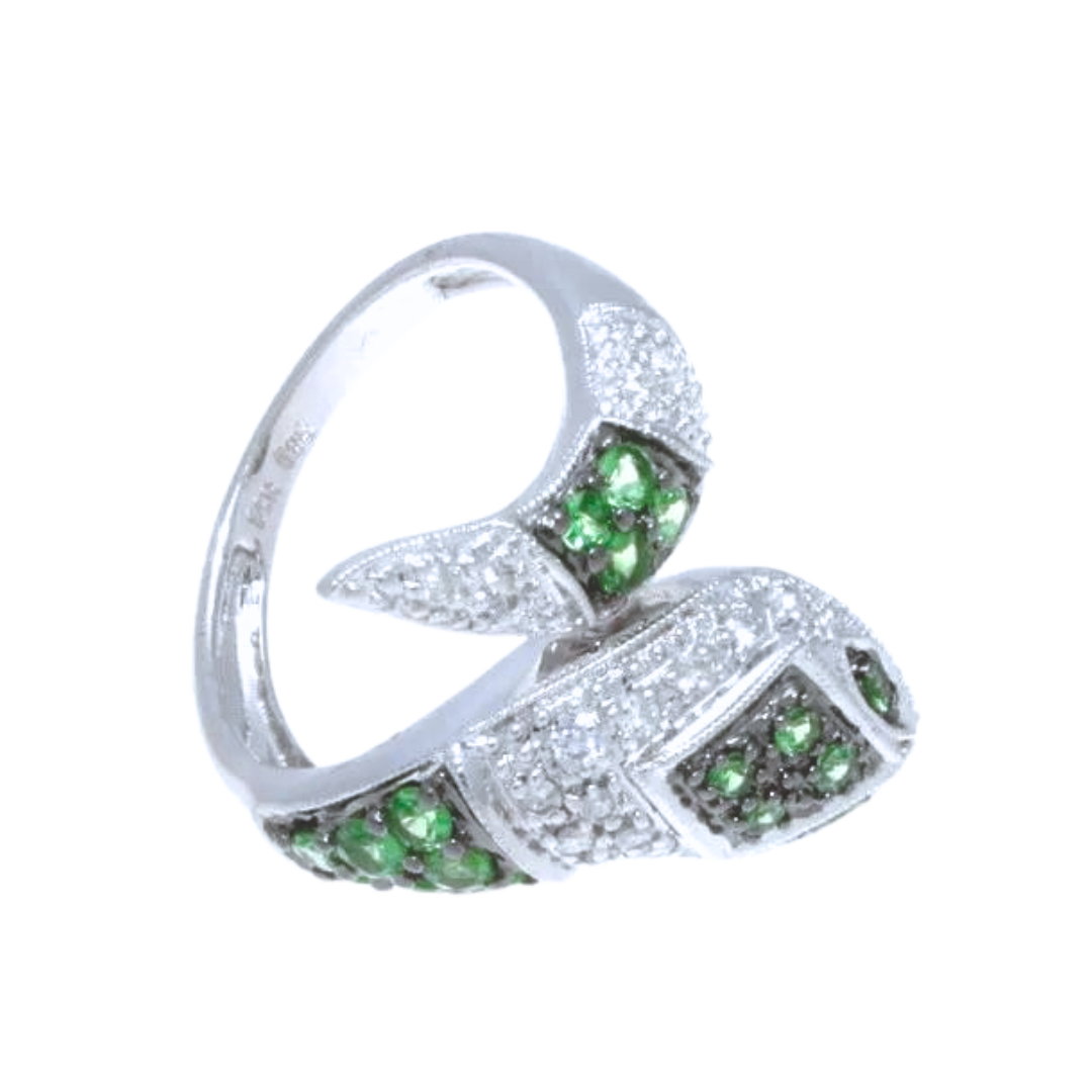 14k White Gold, Diamond & Tsavorite Snake Serpant Ring 0.75 cts.