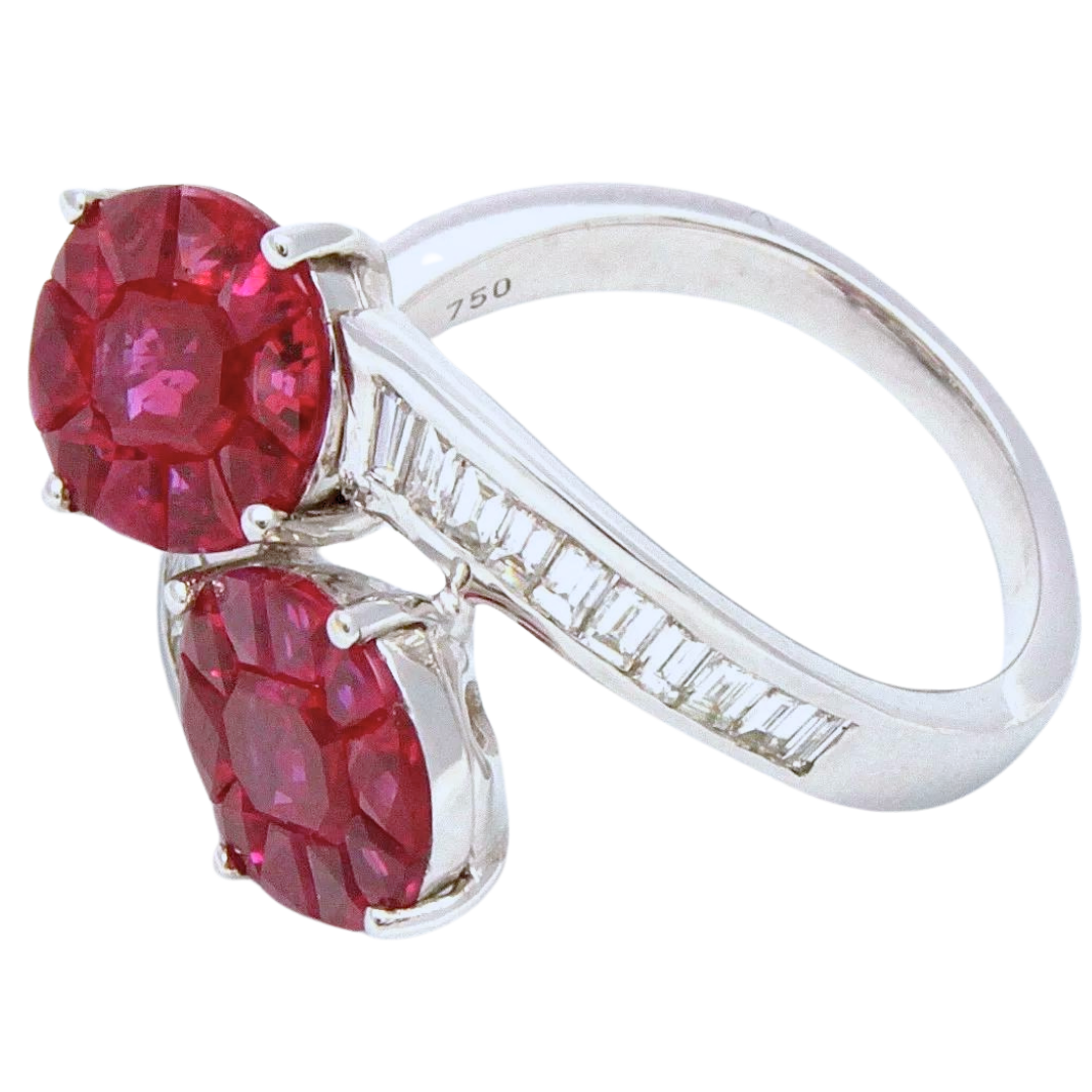 4.54 ctw. Diamonds Red Rubies 18k White Gold Ring Size 7 5.8 gram