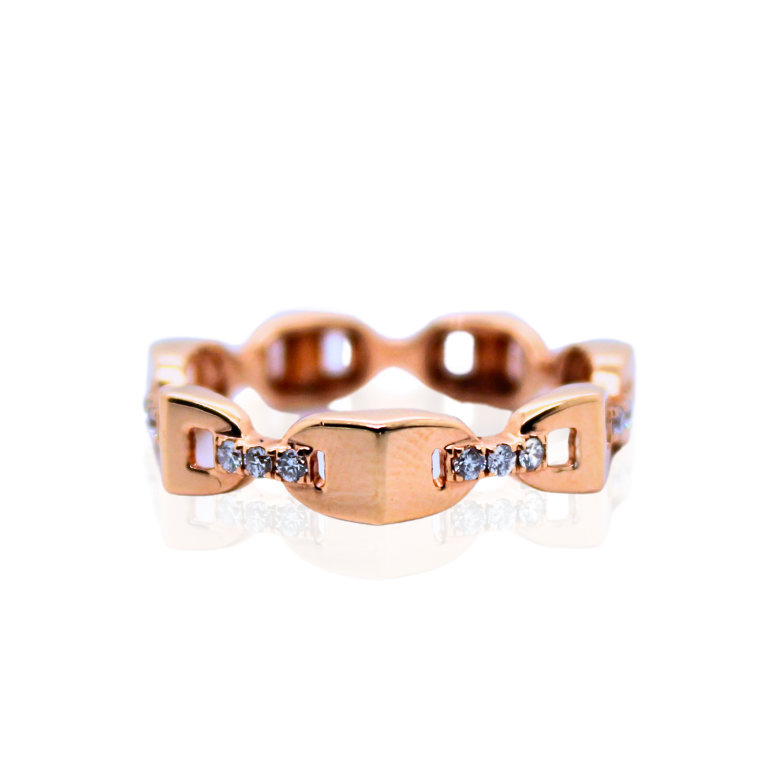 18k Rose Gold Diamond Chain Link Ring 0.20Cts