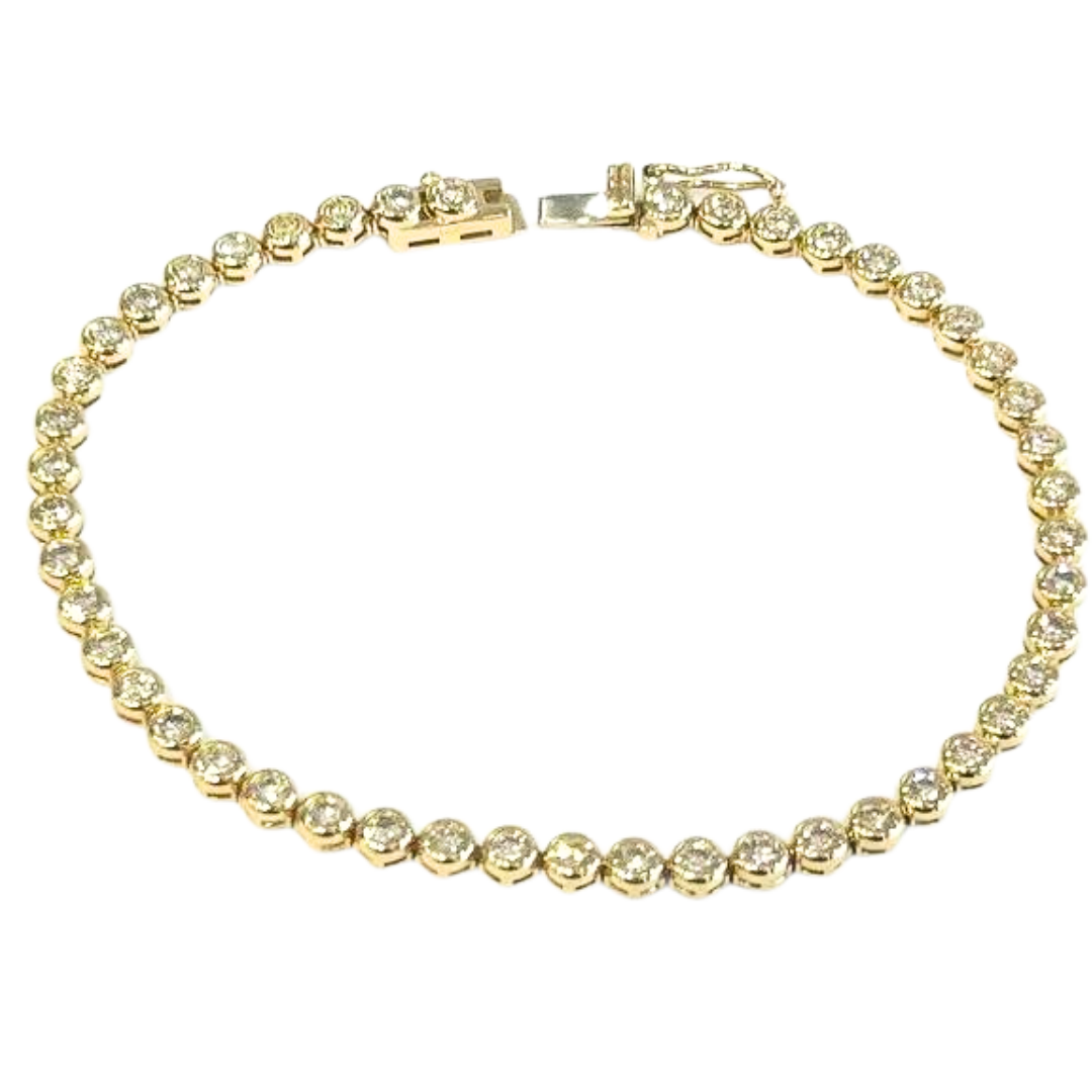 14K Yellow Gold Diamond Bezel Set Tennis Bracelet 1.75-1.95 Carats