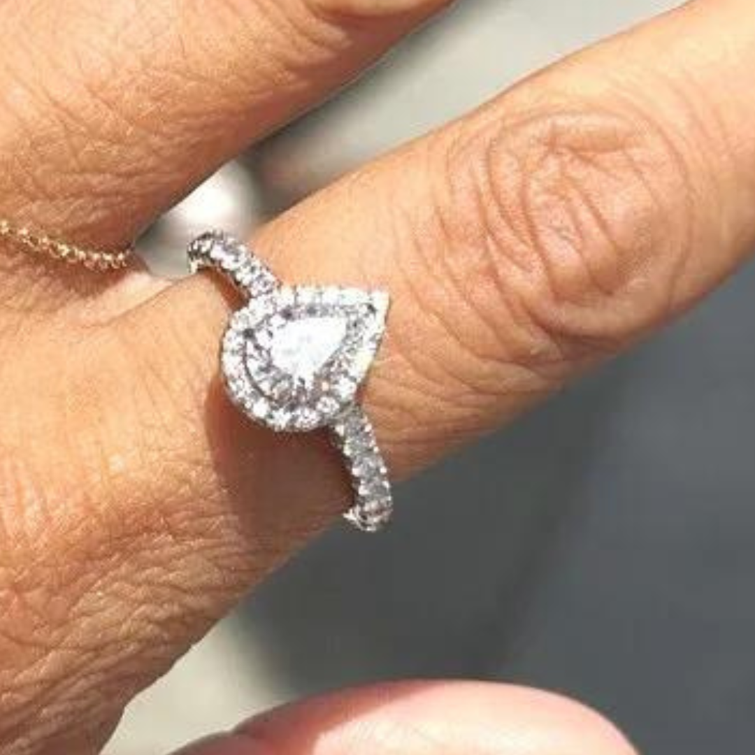 18K White Gold Pear Shape Halo Diamond Engagement Ring W/GIA 1.61 CTW