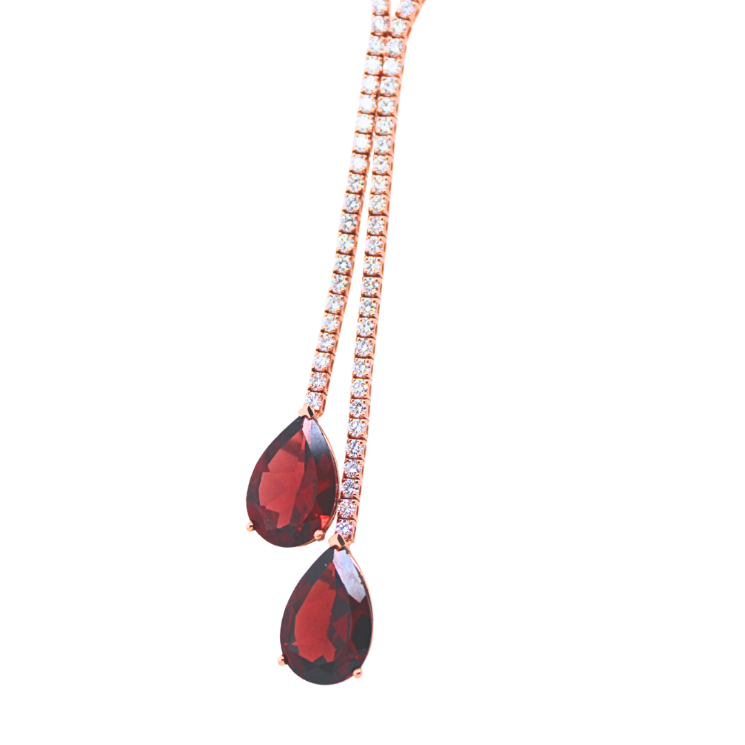 14k Rose Gold Garnet Diamond Necklace 2.25Cts